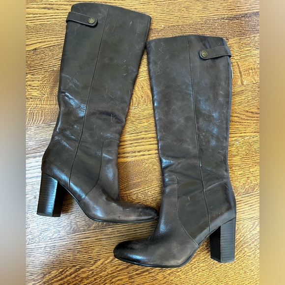 ISOLA‎ Calla Brown Knee High Boots Tall Leather Classic Heel Distressed 6.5 - Picture 1 of 12
